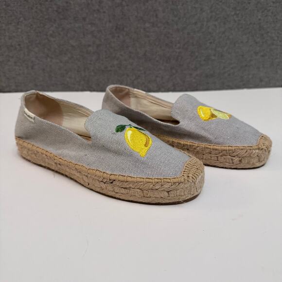 Soludos Shoes Womens US7 Blue Lemons Smocking Slipper Espadrille Loafer Beach - Picture 1 of 14